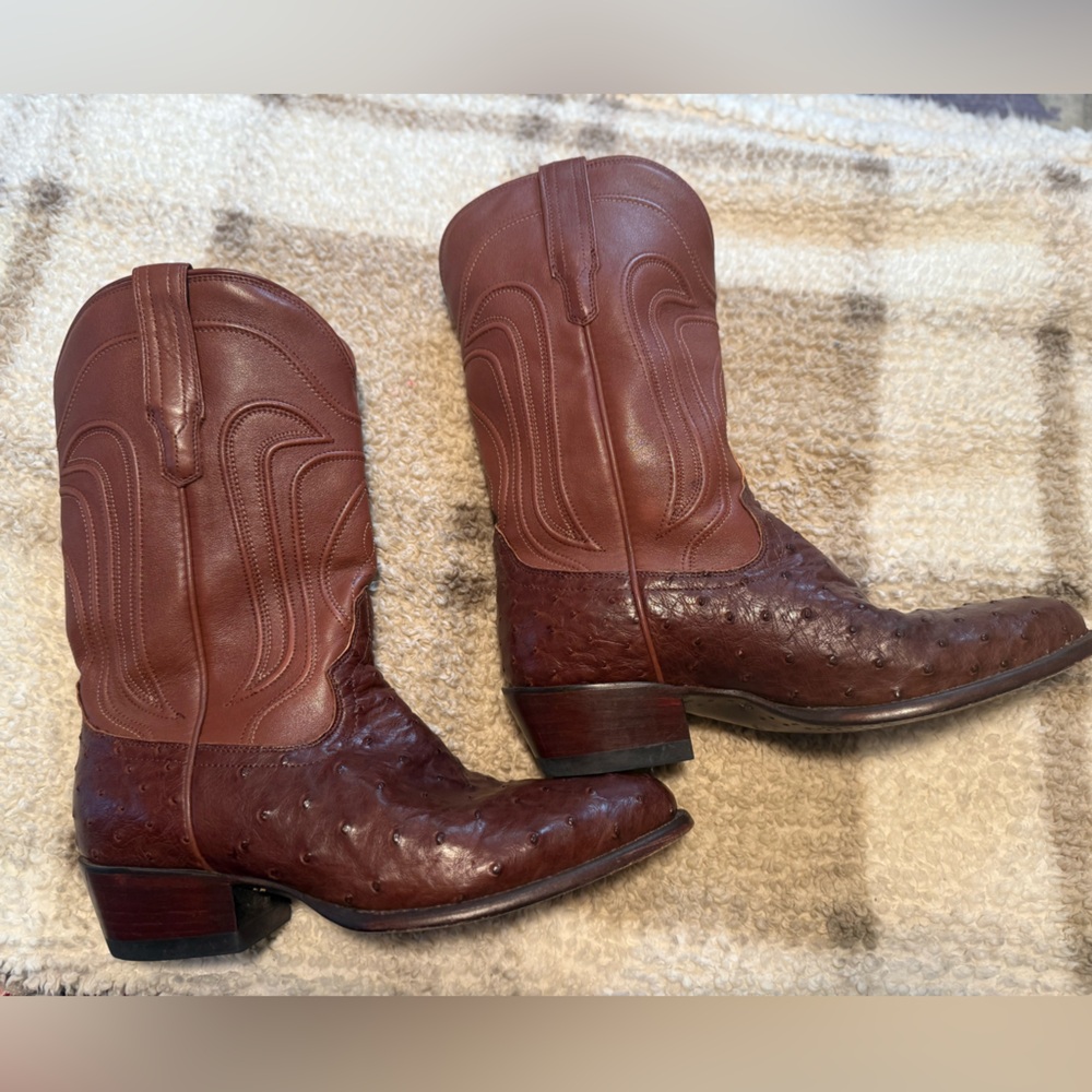 Tecovas Brown Ostrich Leather Heeled Boots